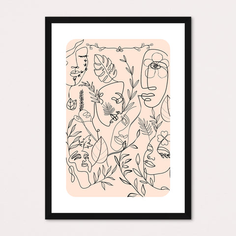 Line Art Faces with Border Framed Print