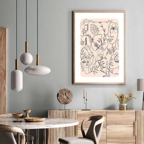 Line Art Faces with Border Framed Print