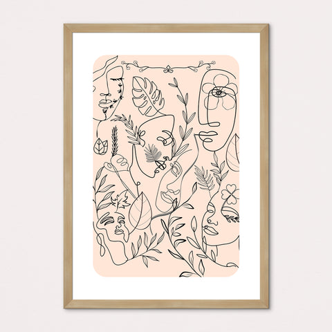 Line Art Faces with Border Framed Print