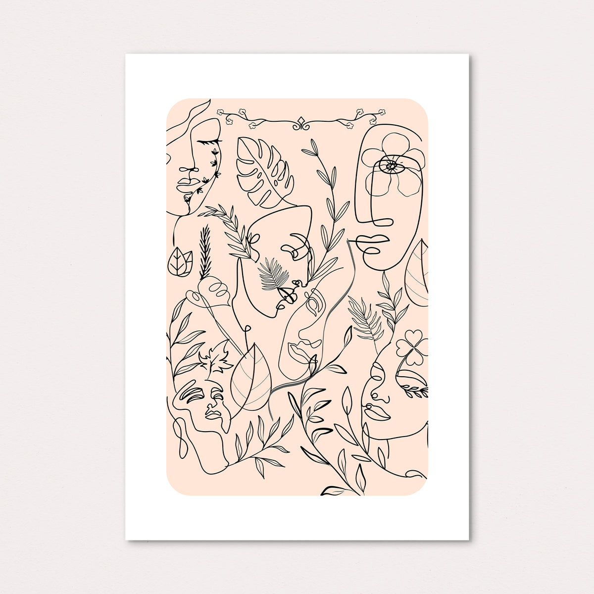 Line Art Faces with Border Framed Print