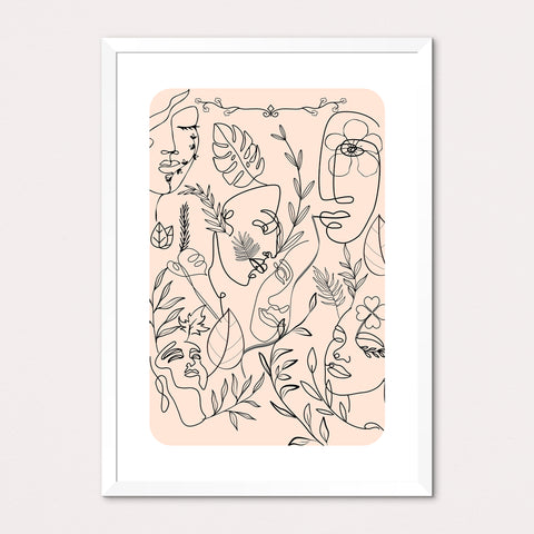 Line Art Faces with Border Framed Print